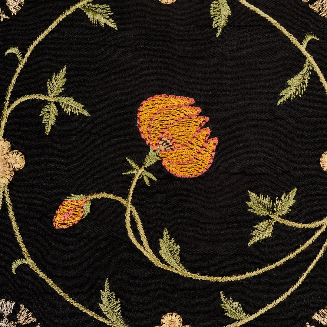 Nargis Jaal on Black Semi Raw Silk Embroidered Fabric