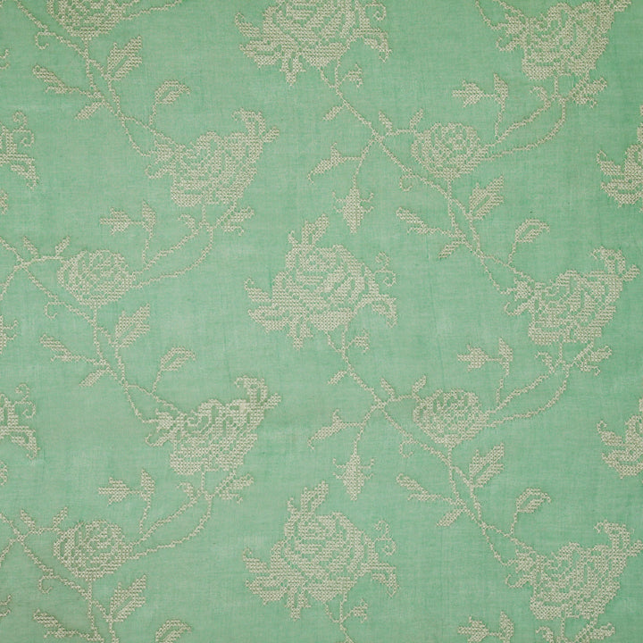 Hansa Jaal on Aqua Green Cotton Silk Embroidered Fabric
