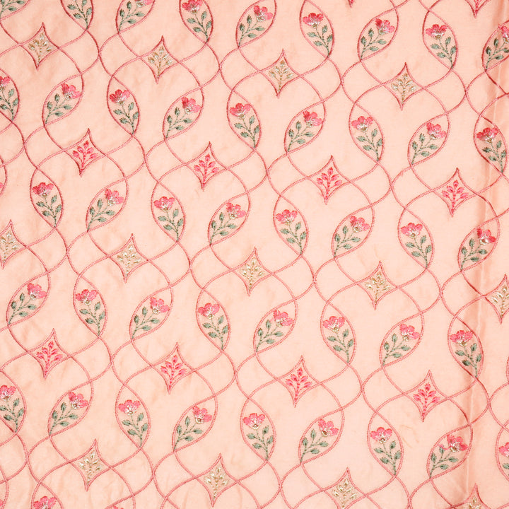 Keisha Jaal on Peach Malmal Embroidered Fabric