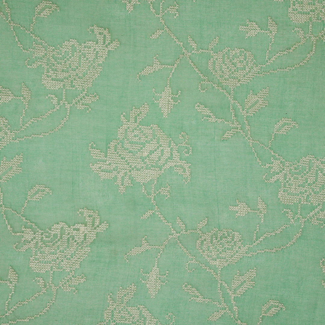 Hansa Jaal on Aqua Green Cotton Silk Embroidered Fabric