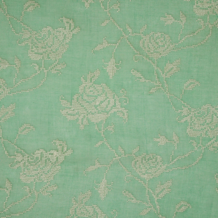 Hansa Jaal on Aqua Green Cotton Silk Embroidered Fabric