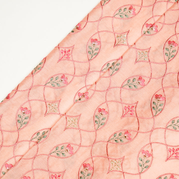 Keisha Jaal on Peach Malmal Embroidered Fabric