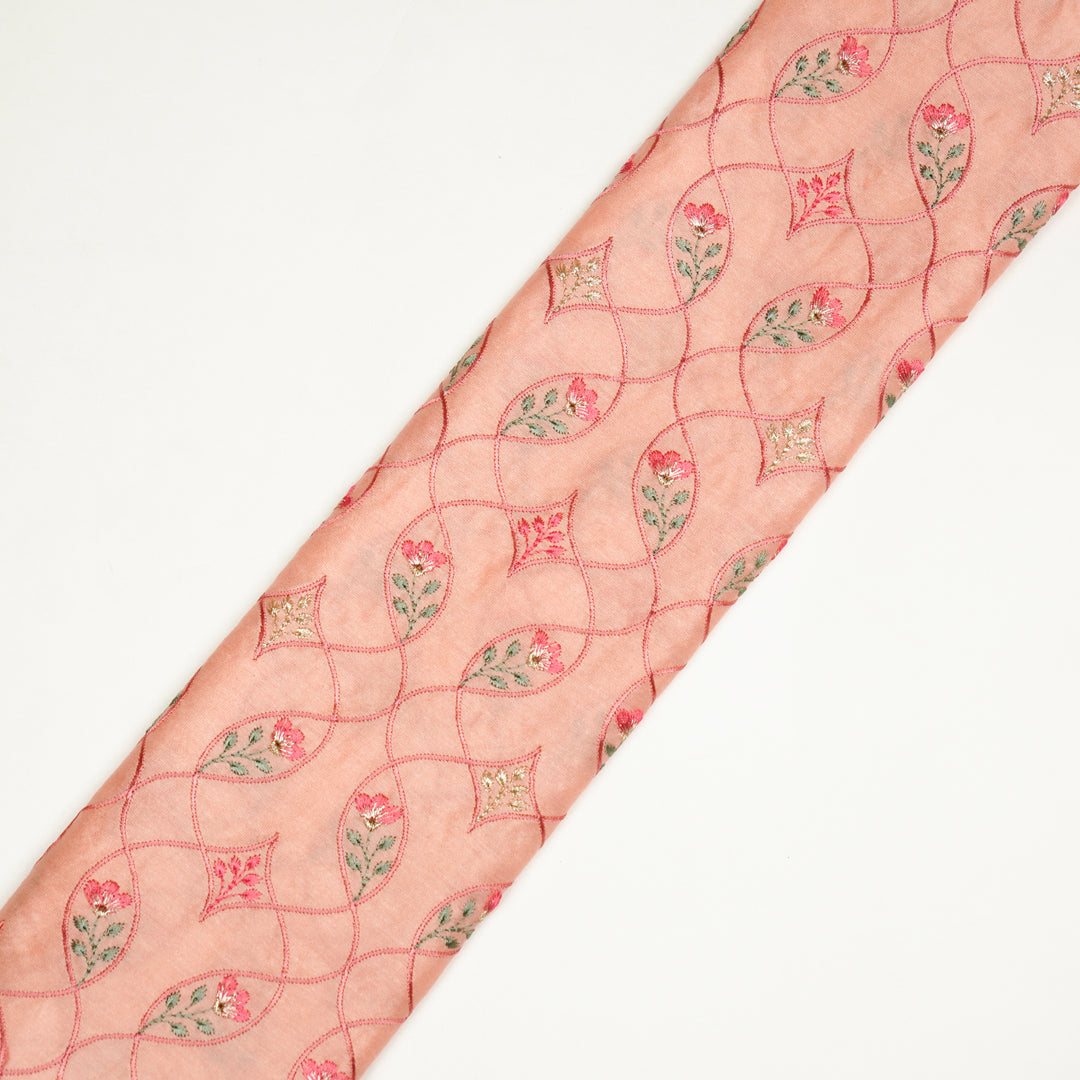 Keisha Jaal on Peach Malmal Embroidered Fabric