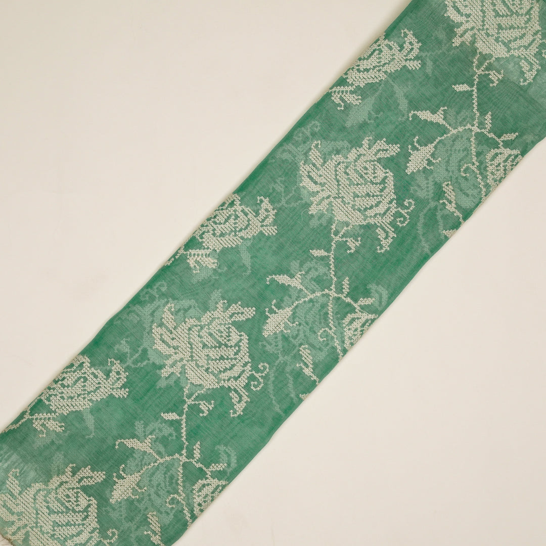 Hansa Jaal on Aqua Green Cotton Silk Embroidered Fabric