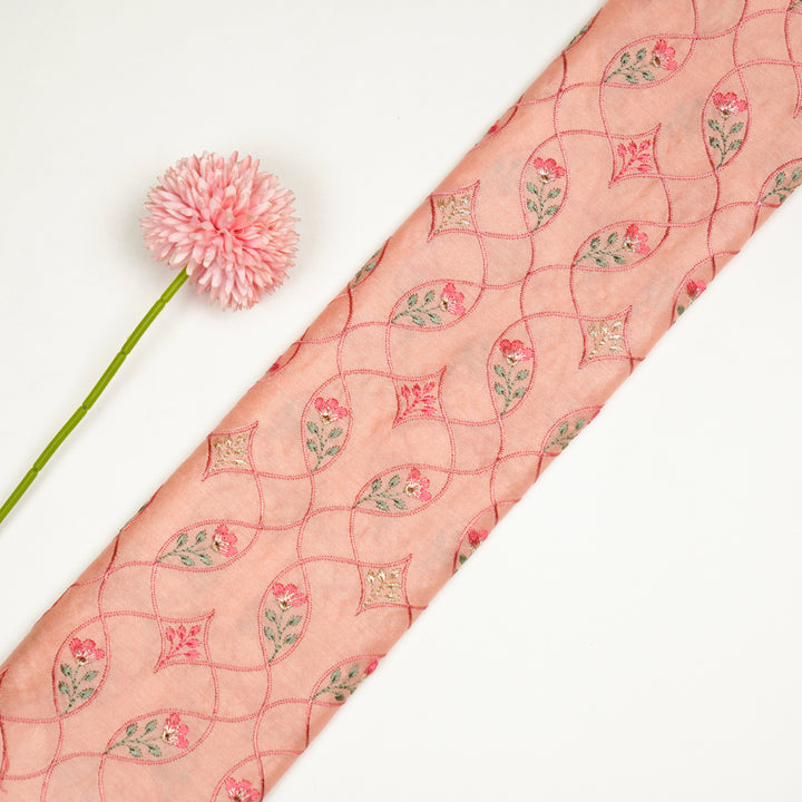 Keisha Jaal on Peach Malmal Embroidered Fabric