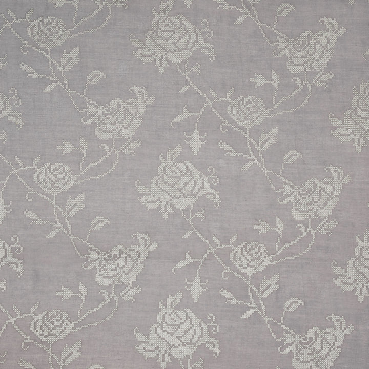 Hansa Jaal on Steel Grey Cotton Silk Embroidered Fabric