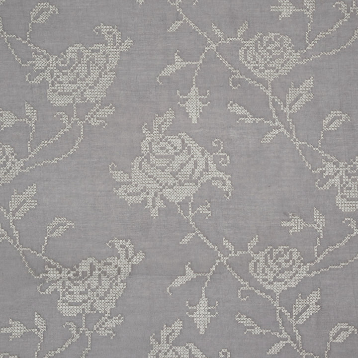 Hansa Jaal on Steel Grey Cotton Silk Embroidered Fabric