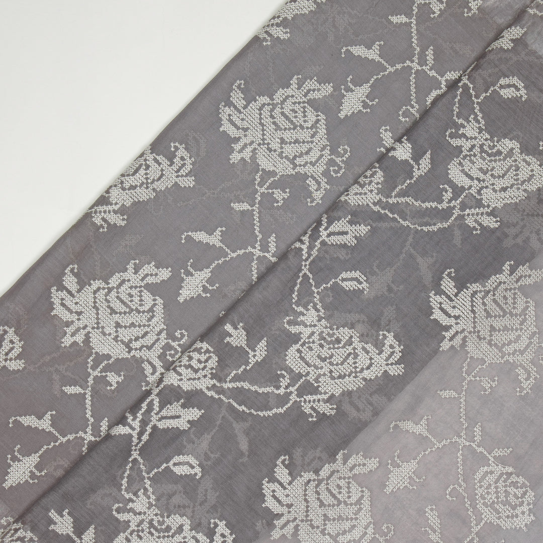 Hansa Jaal on Steel Grey Cotton Silk Embroidered Fabric
