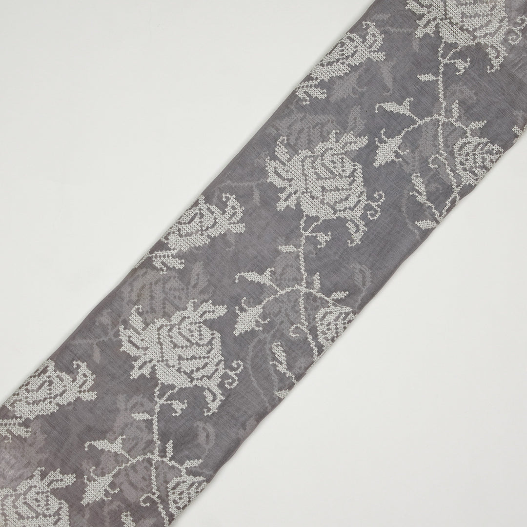 Hansa Jaal on Steel Grey Cotton Silk Embroidered Fabric