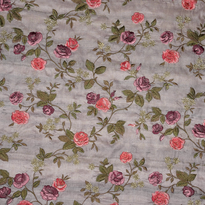 Mahira Jaal On Mauve Tussar Silk Embroidered Fabric