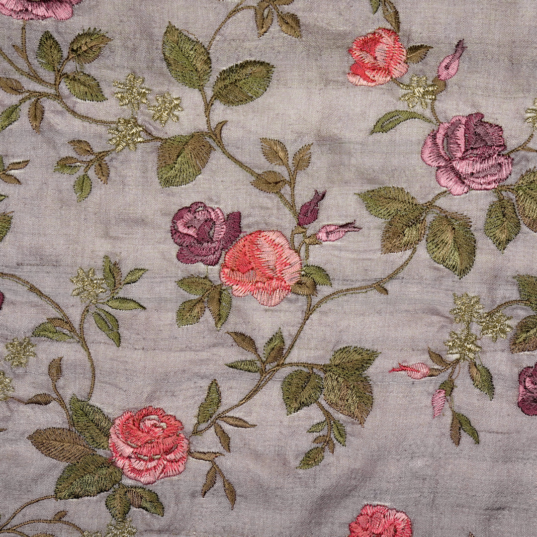 Mahira Jaal On Mauve Tussar Silk Embroidered Fabric