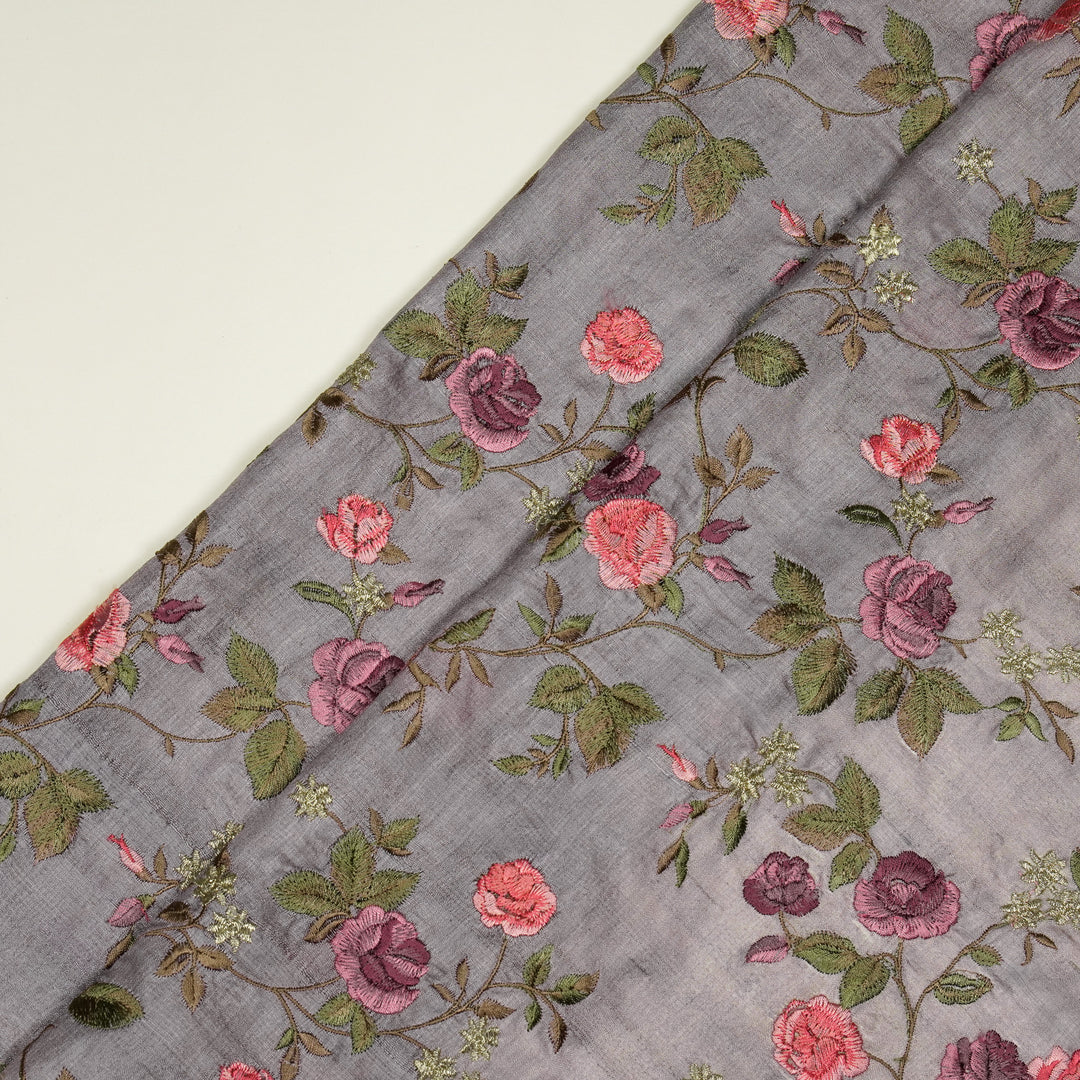 Mahira Jaal On Mauve Tussar Silk Embroidered Fabric