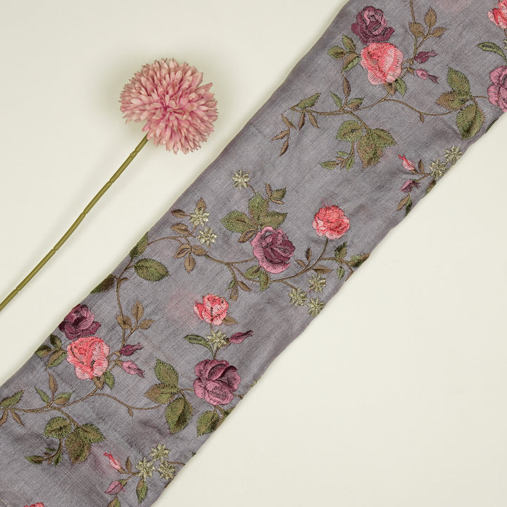 Mahira Jaal On Mauve Tussar Silk Embroidered Fabric