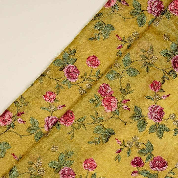 Mahira Jaal On Gold Tussar Silk Embroidered Fabric