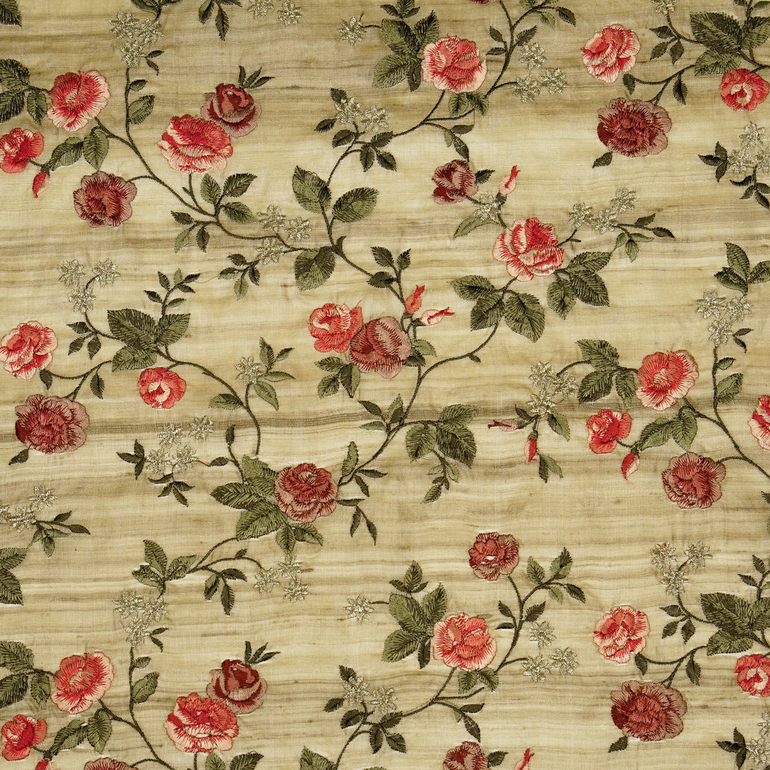 Mahira Jaal On Natural Tussar Silk Embroidered Fabric