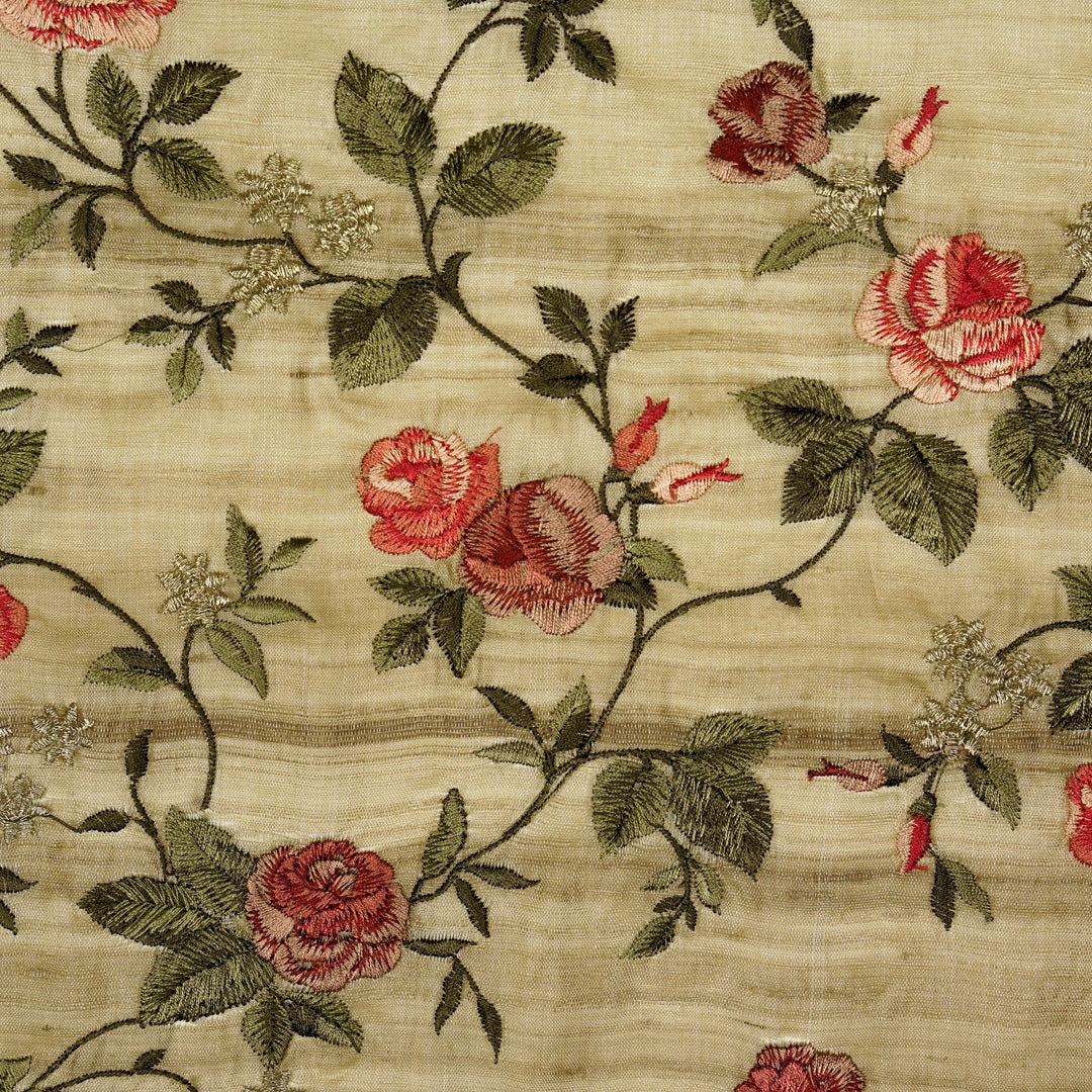 Mahira Jaal On Natural Tussar Silk Embroidered Fabric