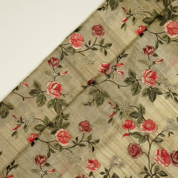 Mahira Jaal On Natural Tussar Silk Embroidered Fabric