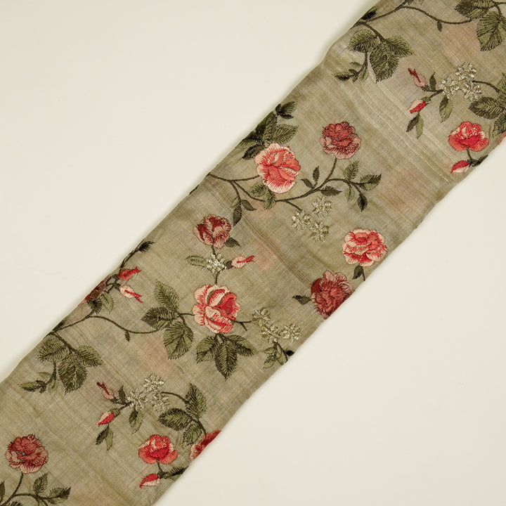 Mahira Jaal On Natural Tussar Silk Embroidered Fabric