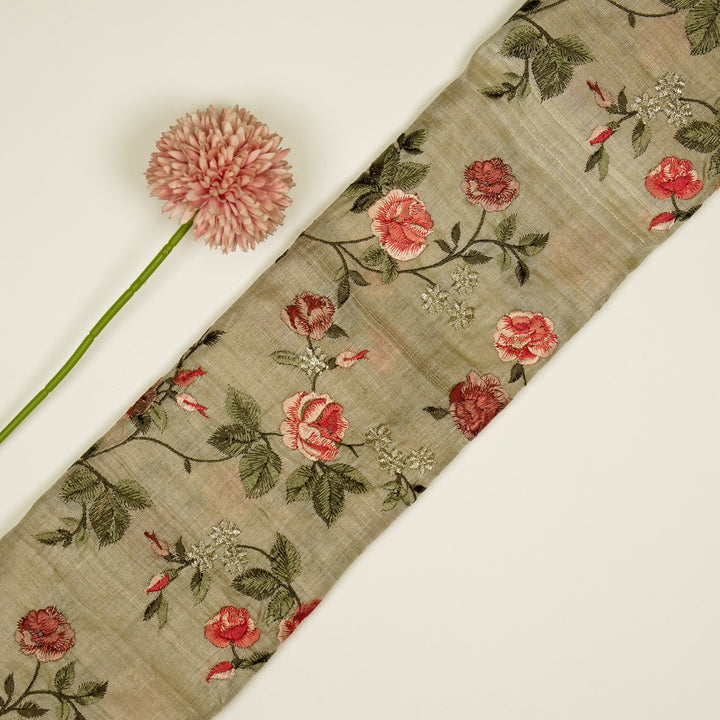 Mahira Jaal On Natural Tussar Silk Embroidered Fabric