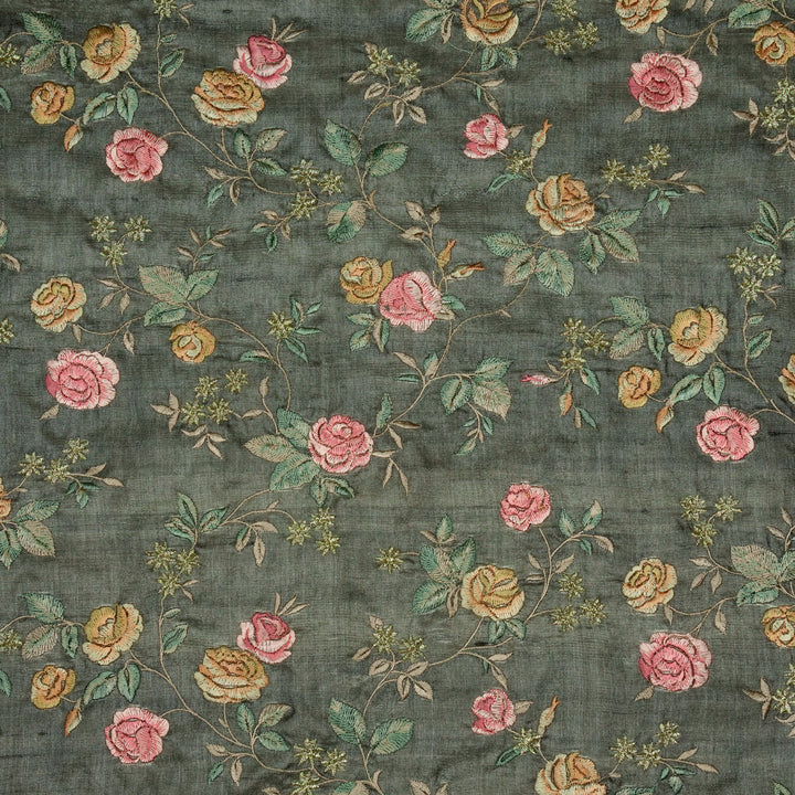 Mahira Jaal On Charcoal Tussar Silk Embroidered Fabric