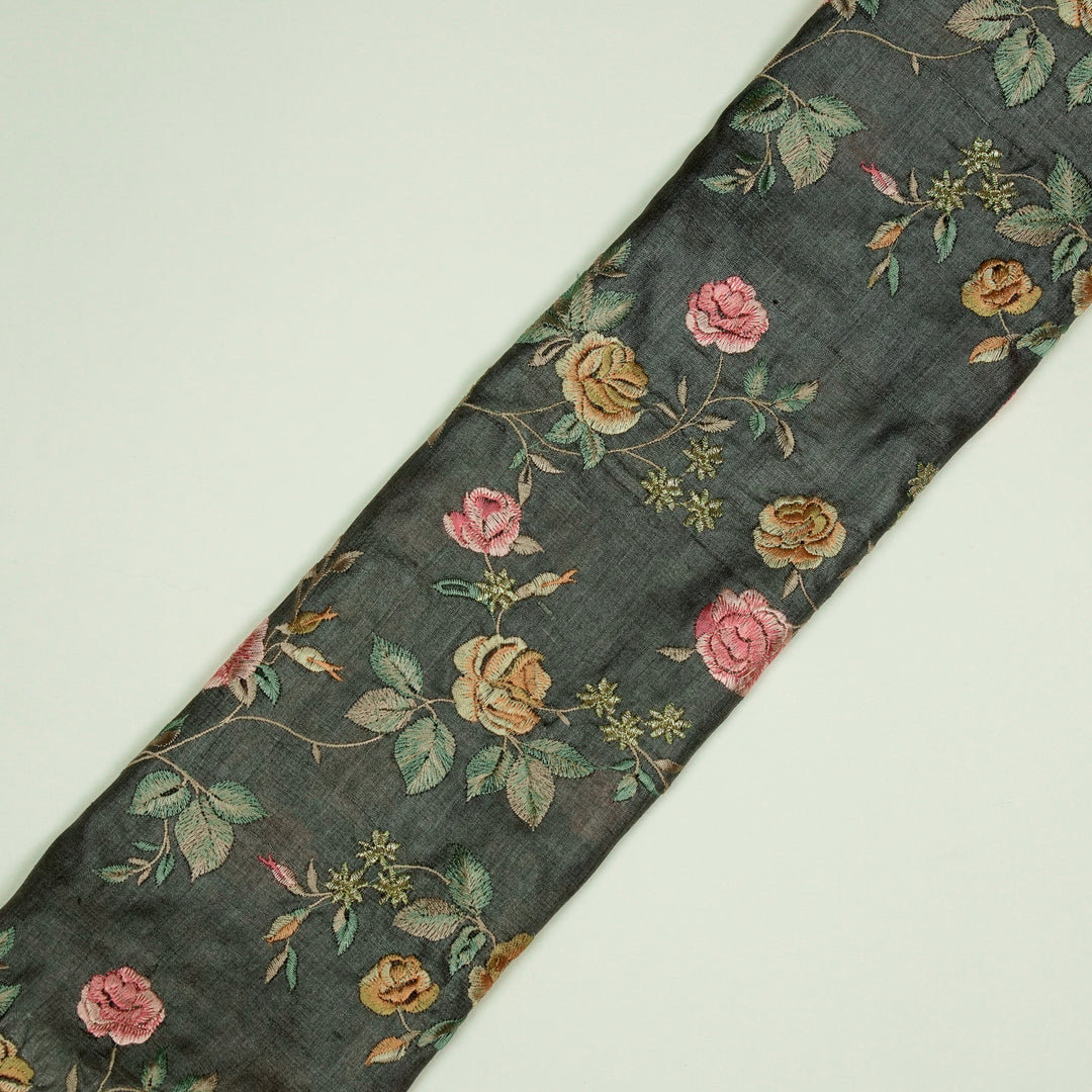 Mahira Jaal On Charcoal Tussar Silk Embroidered Fabric