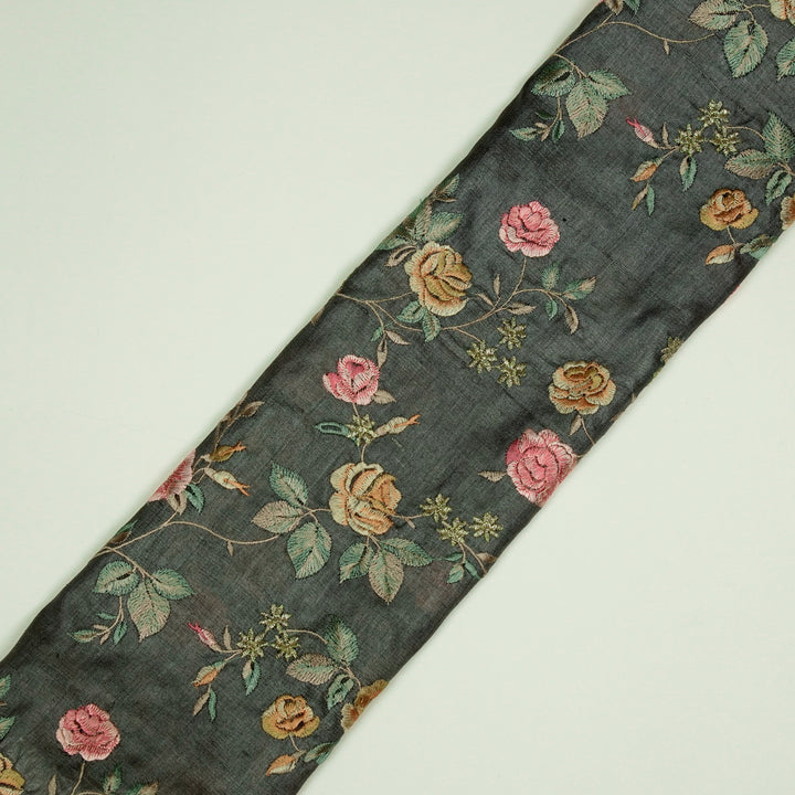 Mahira Jaal On Charcoal Tussar Silk Embroidered Fabric