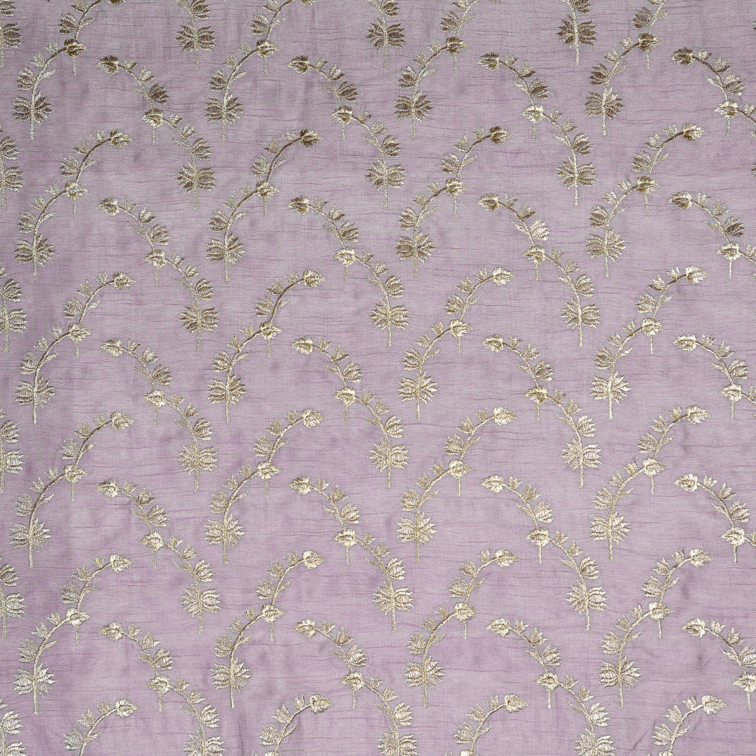 Sunerah Zari Jaal on Lilac Semi Raw Silk Embroidered Fabric