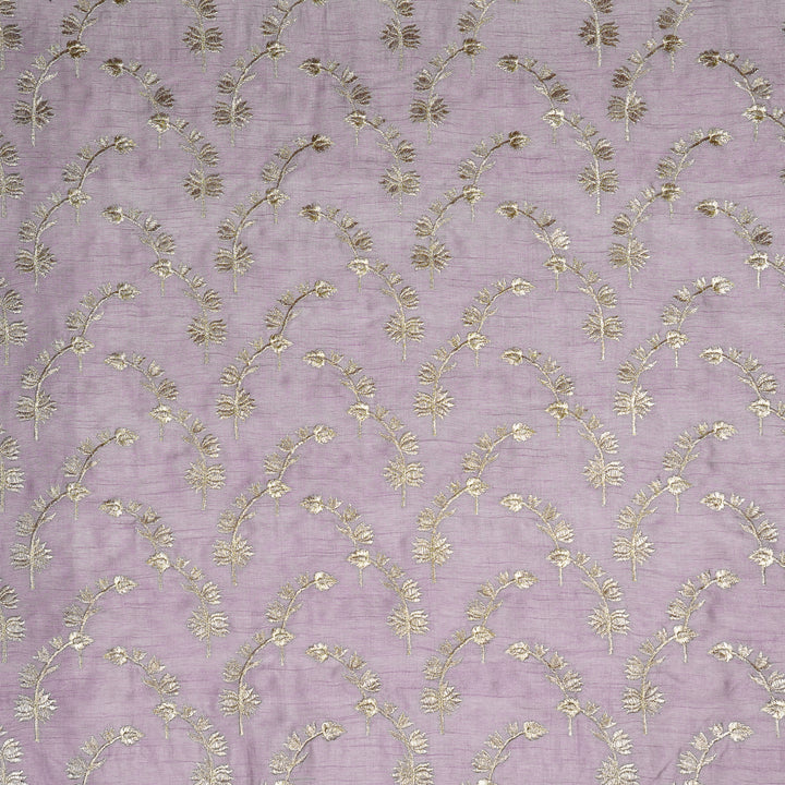 Sunerah Zari Jaal on Lilac Semi Raw Silk Embroidered Fabric