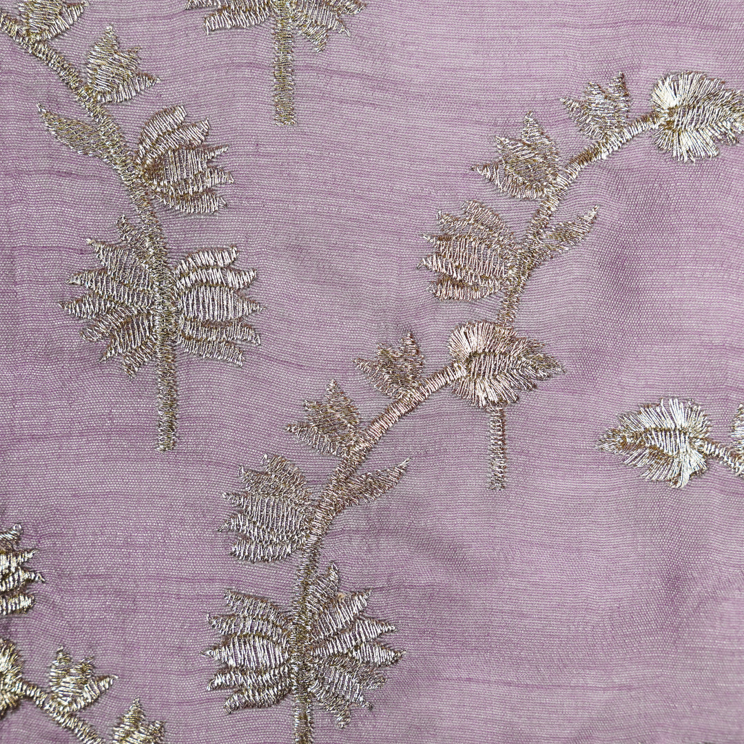 Sunerah Zari Jaal on Lilac Semi Raw Silk Embroidered Fabric