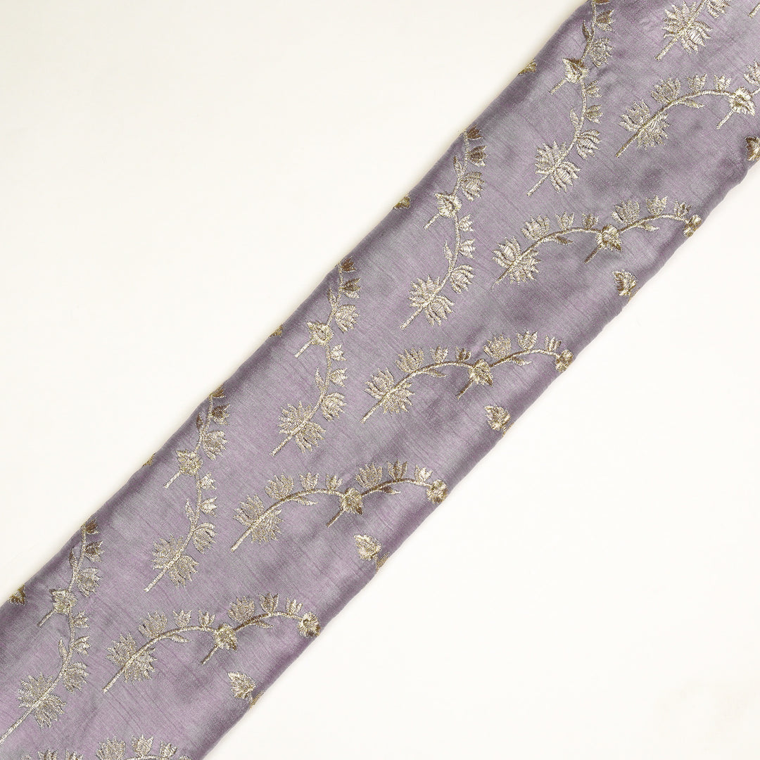 Sunerah Zari Jaal on Lilac Semi Raw Silk Embroidered Fabric