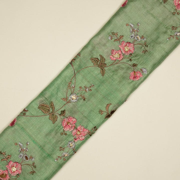 Ruqaya Jaal On Sea Green Tussar Silk Embroidered Fabric