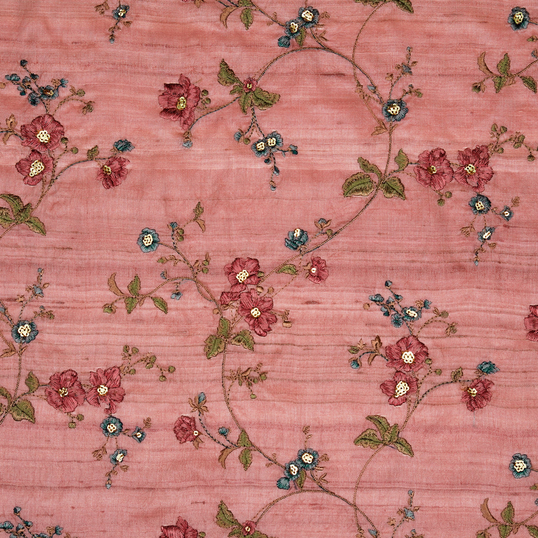 Ruqaya Jaal On Pink Tussar Silk Embroidered Fabric