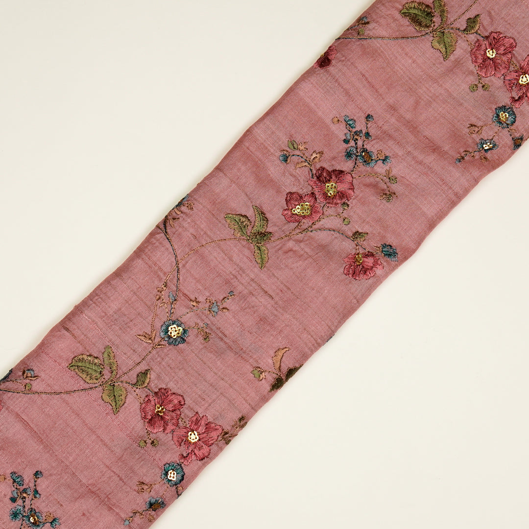 Ruqaya Jaal On Pink Tussar Silk Embroidered Fabric