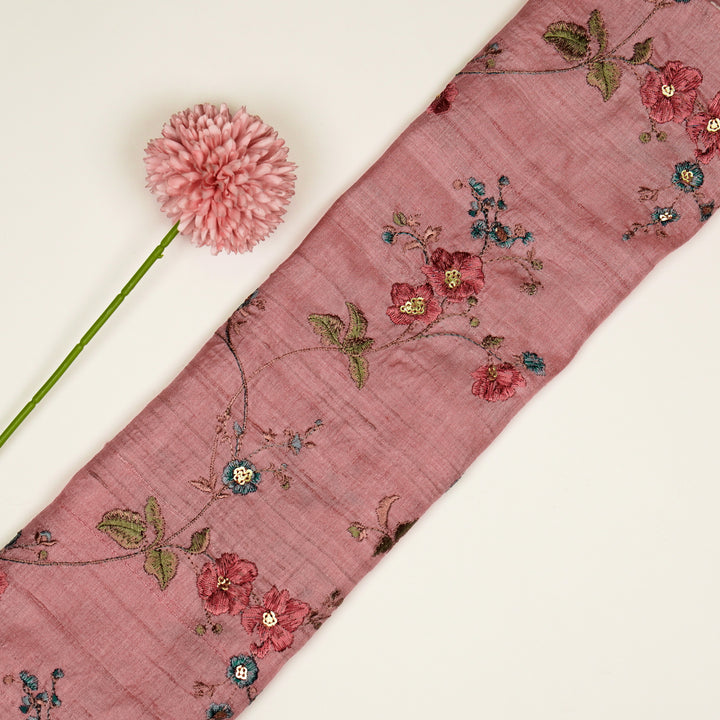 Ruqaya Jaal On Pink Tussar Silk Embroidered Fabric