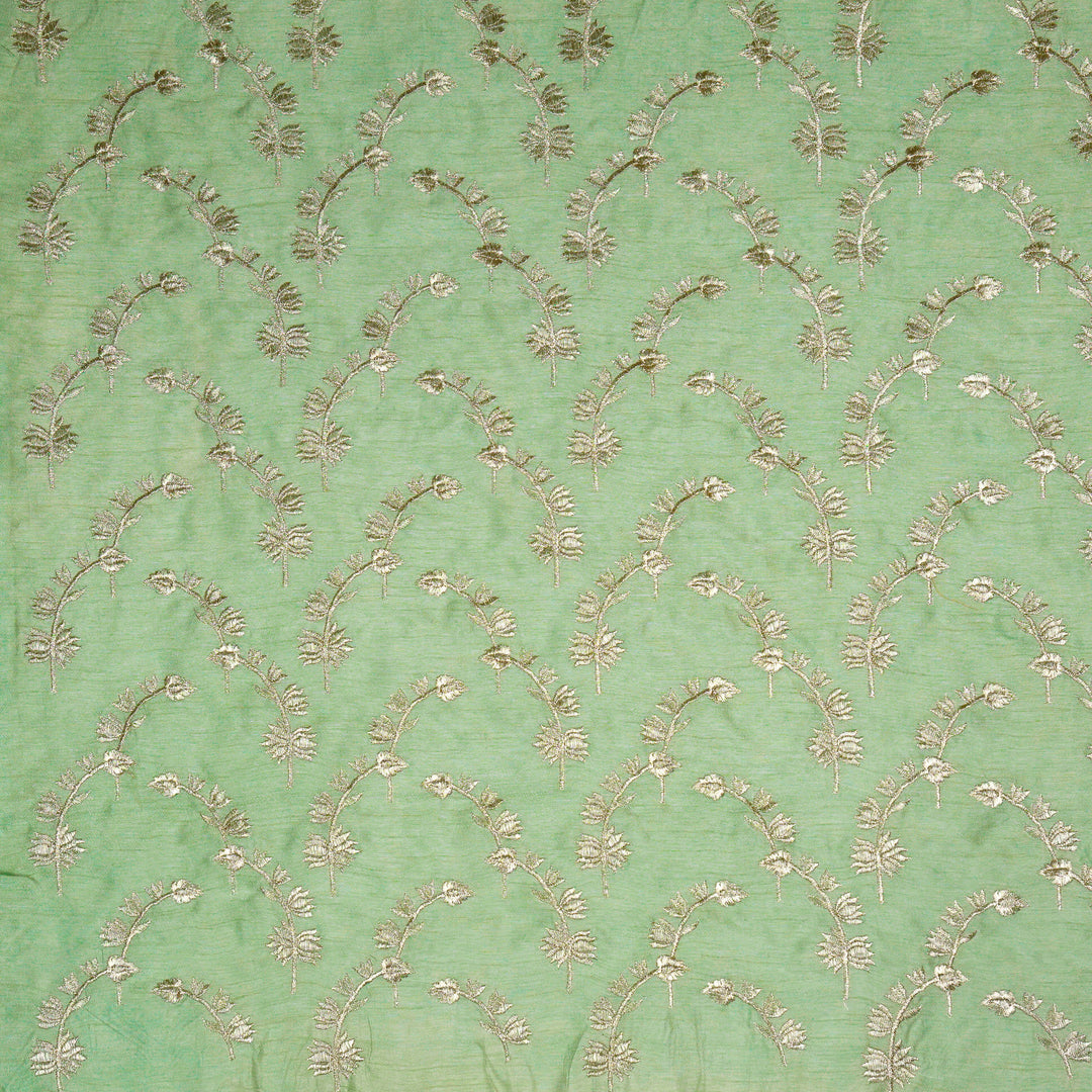 Sunerah Zari Jaal on Sea Green Semi Raw Silk Embroidered Fabric