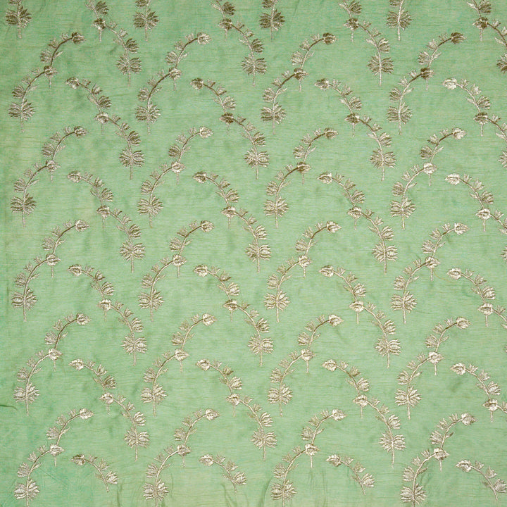 Sunerah Zari Jaal on Sea Green Semi Raw Silk Embroidered Fabric