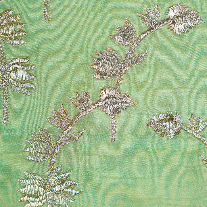 Sunerah Zari Jaal on Sea Green Semi Raw Silk Embroidered Fabric