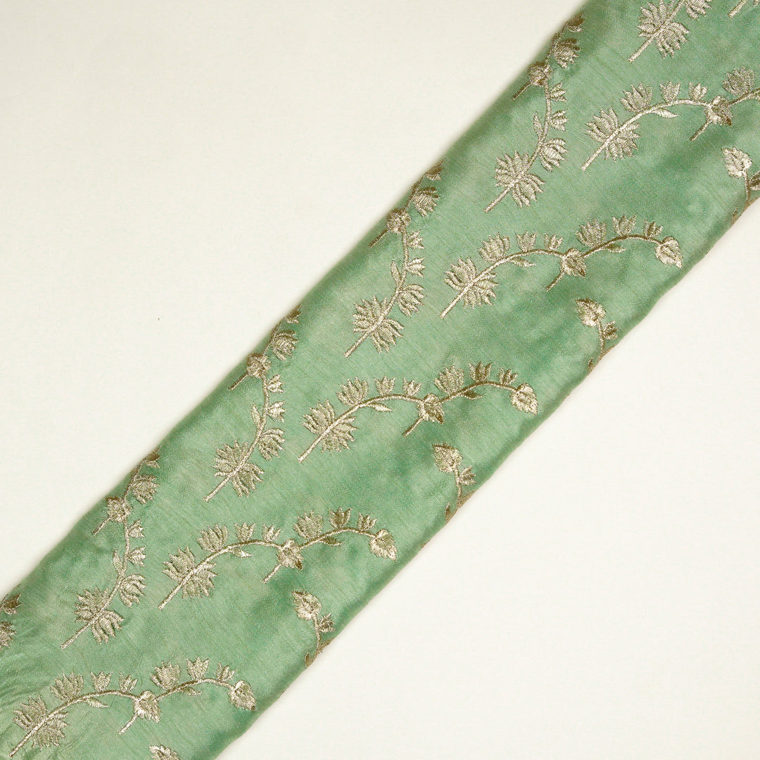 Sunerah Zari Jaal on Sea Green Semi Raw Silk Embroidered Fabric