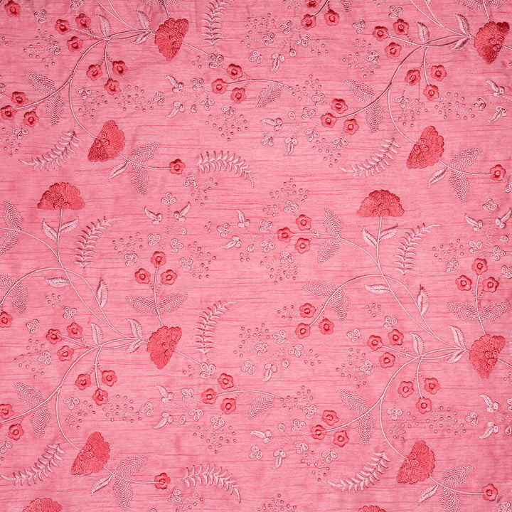 Azin Jaal on Pink Semi Raw Silk Embroidered Fabric