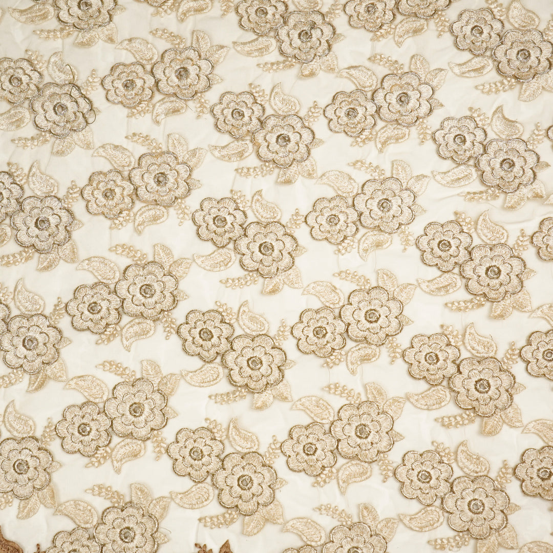 Niya Flower Jaal on Cream Net Embroidered Fabric