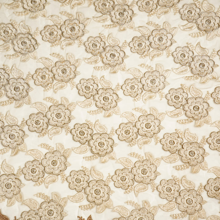 Niya Flower Jaal on Cream Net Embroidered Fabric