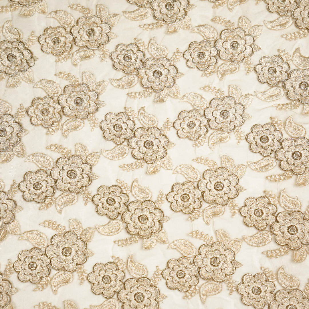 Niya Flower Jaal on Cream Net Embroidered Fabric