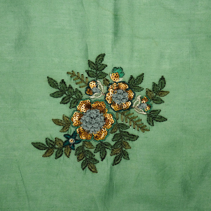 Pushti Buta on Forest Green Luxe Silk Chanderi Embroidered Fabric