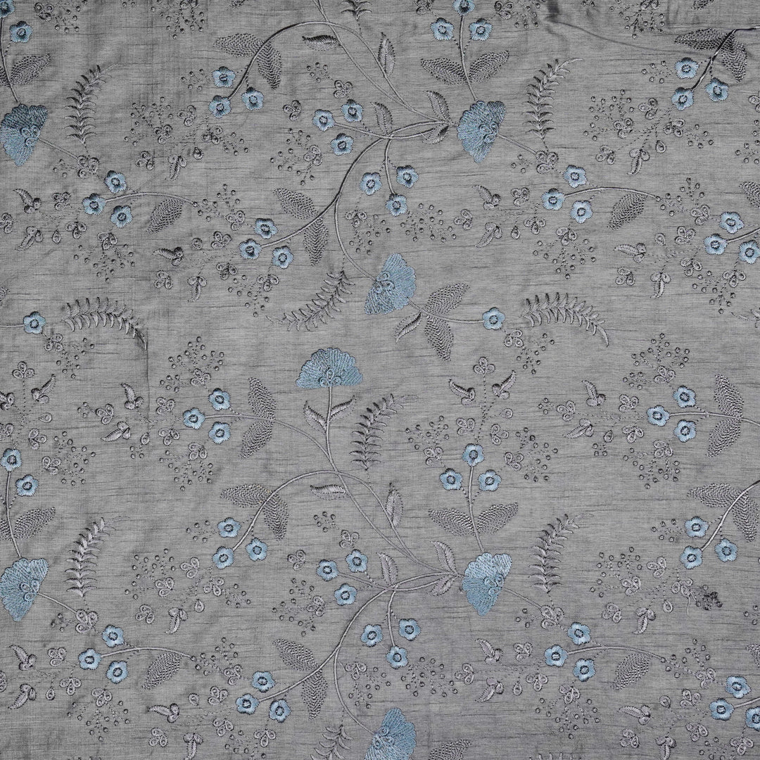 Azin Jaal on Steel Grey Semi Raw Silk Embroidered Fabric