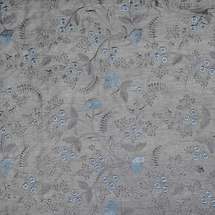 Azin Jaal on Steel Grey Semi Raw Silk Embroidered Fabric