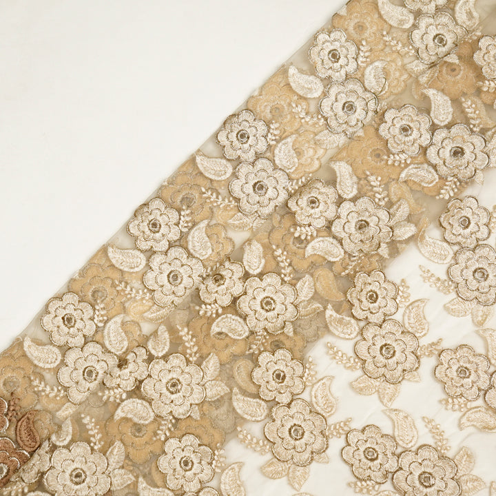 Niya Flower Jaal on Cream Net Embroidered Fabric