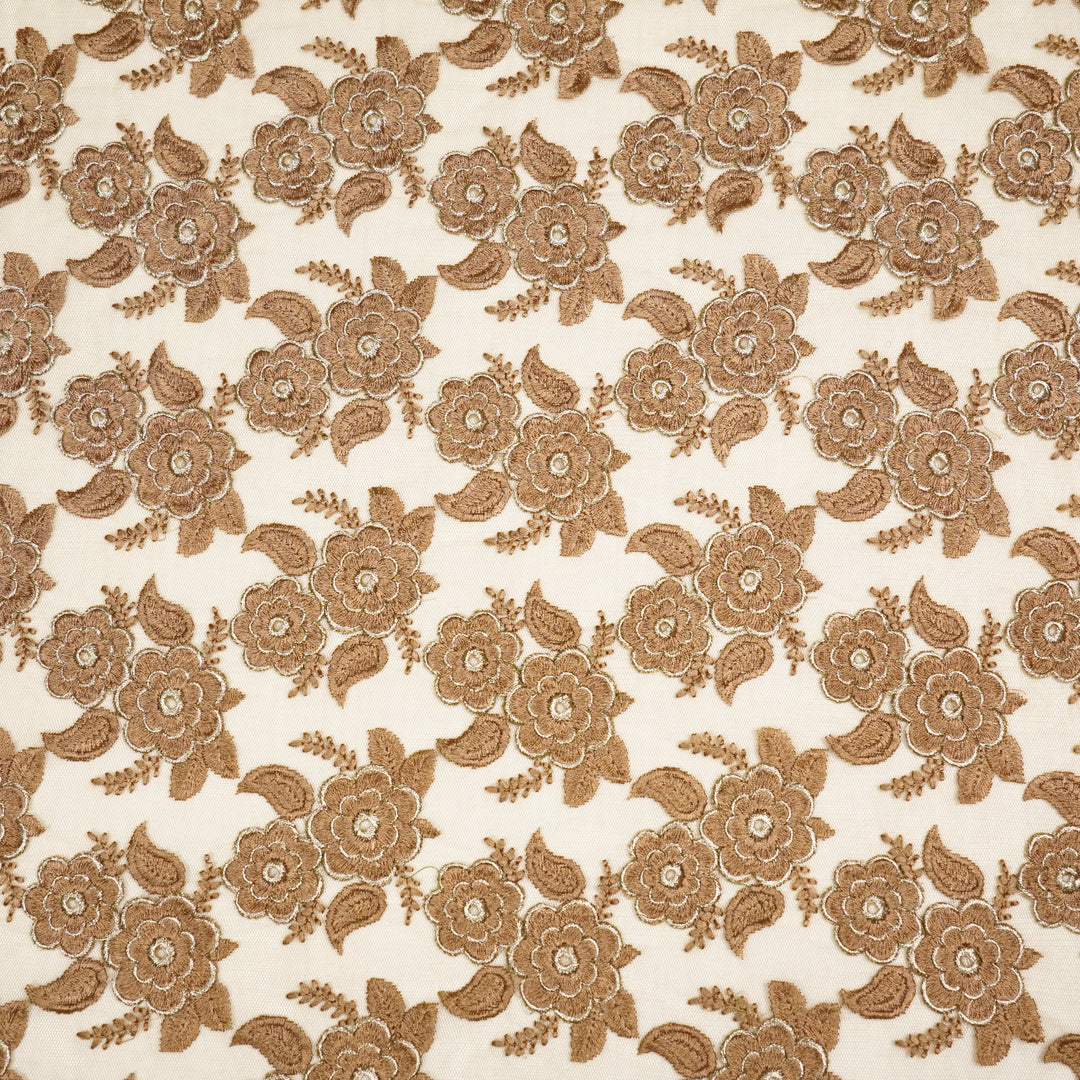 Niya Flower Jaal on Chiku Net Embroidered Fabric