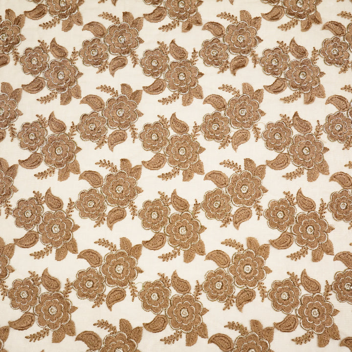 Niya Flower Jaal on Chiku Net Embroidered Fabric