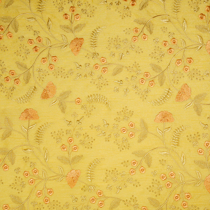 Azin Jaal on Lemon Semi Raw Silk Embroidered Fabric