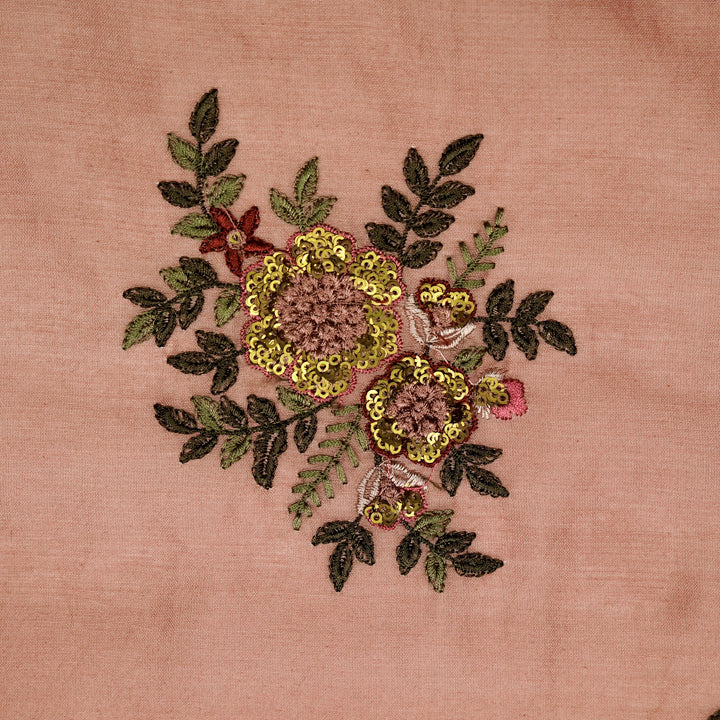 Pushti Buta on Onion Pink Luxe Silk Chanderi Embroidered Fabric